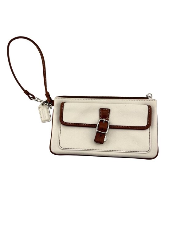 Coach Vintage Soho Ivory & Brown Leather Wristlet Clutch w/Buckle - Picture 2 of 7